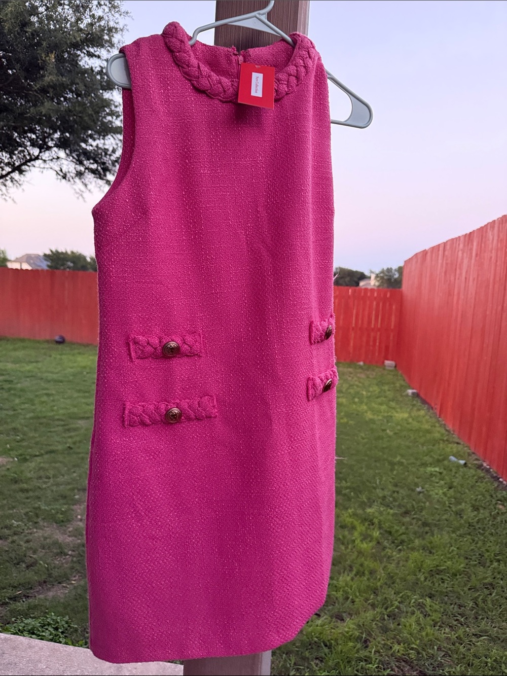 New Collection  Pink Sleeveless Shift Dress with Braided Collar size M